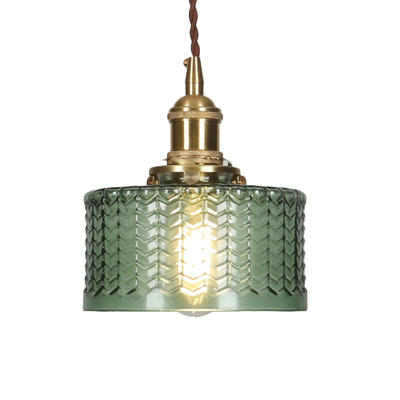 Industriële Hanglamp met Golvend Glas | Korte Cilinder Plafondlamp E26/E27 | Messing Afwerking met Draaischakelaar | Sansoti