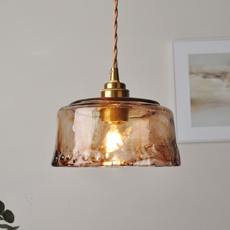 Hanglamp Rustiek Messing met Ronde Amber Albast Glazen Kap 16,5 cm voor Eetkamer Woonkamer Keuken | Sansoti