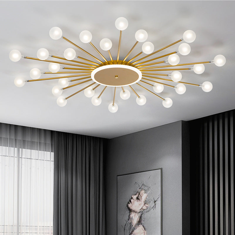 Postmoderne Plafondlamp met 18 Lichtpunten Matglas Starburst Design Zwart Goud Semi-Flush | Sansoti