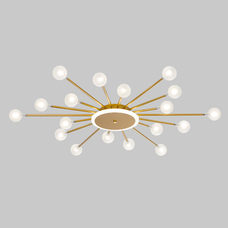 Postmoderne Plafondlamp met 18 Lichtpunten Matglas Starburst Design Zwart Goud Semi-Flush | Sansoti