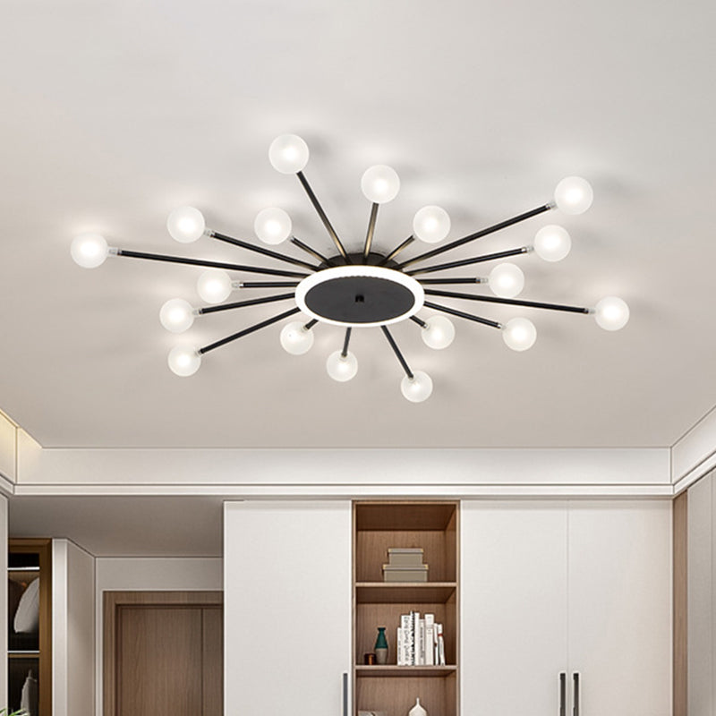 Postmoderne Plafondlamp met 18 Lichtpunten Matglas Starburst Design Zwart Goud Semi-Flush | Sansoti