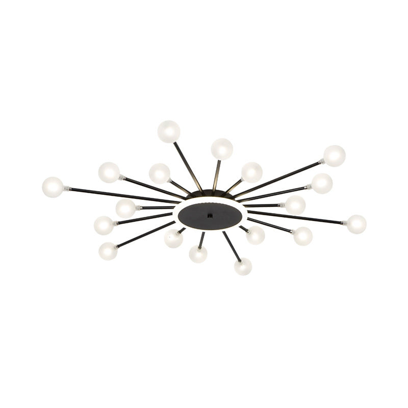 Postmoderne Plafondlamp met 18 Lichtpunten Matglas Starburst Design Zwart Goud Semi-Flush | Sansoti