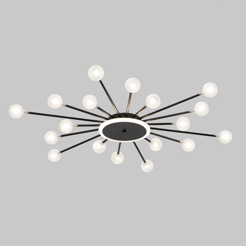 Postmoderne Plafondlamp met 18 Lichtpunten Matglas Starburst Design Zwart Goud Semi-Flush | Sansoti