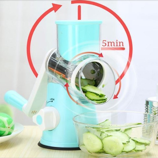 Roterende Keukenrasp met 3 Messen – Handmatige Multifunctionele Groentesnijder en Kaasrasp voor Salade, Gebak en Pasta | Sansoti