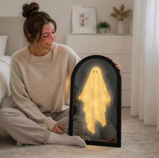 Miroir holographique fantomatique, décoration murale d’Halloween avec éclairage LED pour une ambiance de fête effrayante à la maison | Sansoti