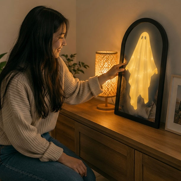 Miroir holographique fantomatique, décoration murale d’Halloween avec éclairage LED pour une ambiance de fête effrayante à la maison | Sansoti