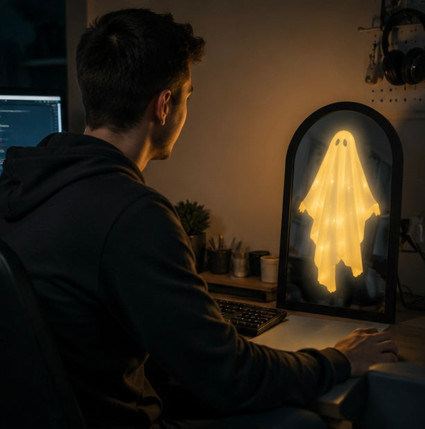 Miroir holographique fantomatique, décoration murale d’Halloween avec éclairage LED pour une ambiance de fête effrayante à la maison | Sansoti