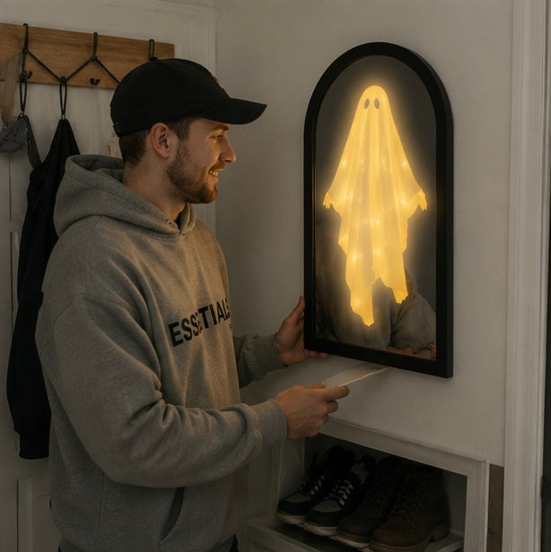 Miroir holographique fantomatique, décoration murale d’Halloween avec éclairage LED pour une ambiance de fête effrayante à la maison | Sansoti