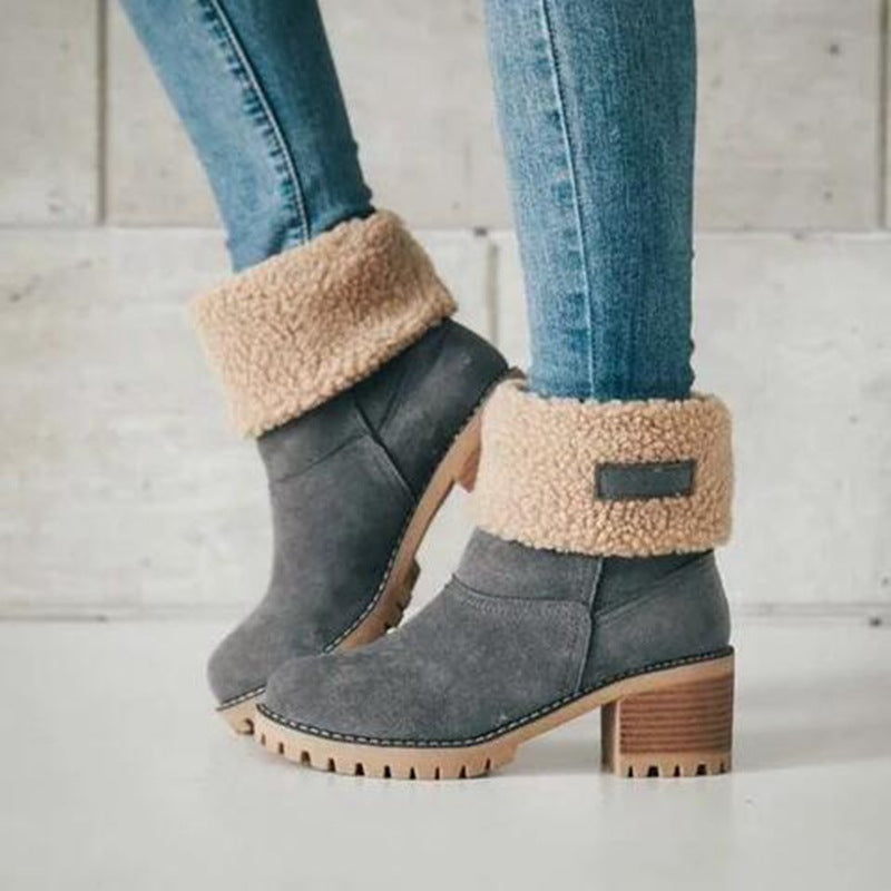 Winterlaarzen Dames met Lage Blokhak Comfortabel Antislip Warme Voering Stretch Zwart Groen Rood Elegante Laarzen | Sansoti