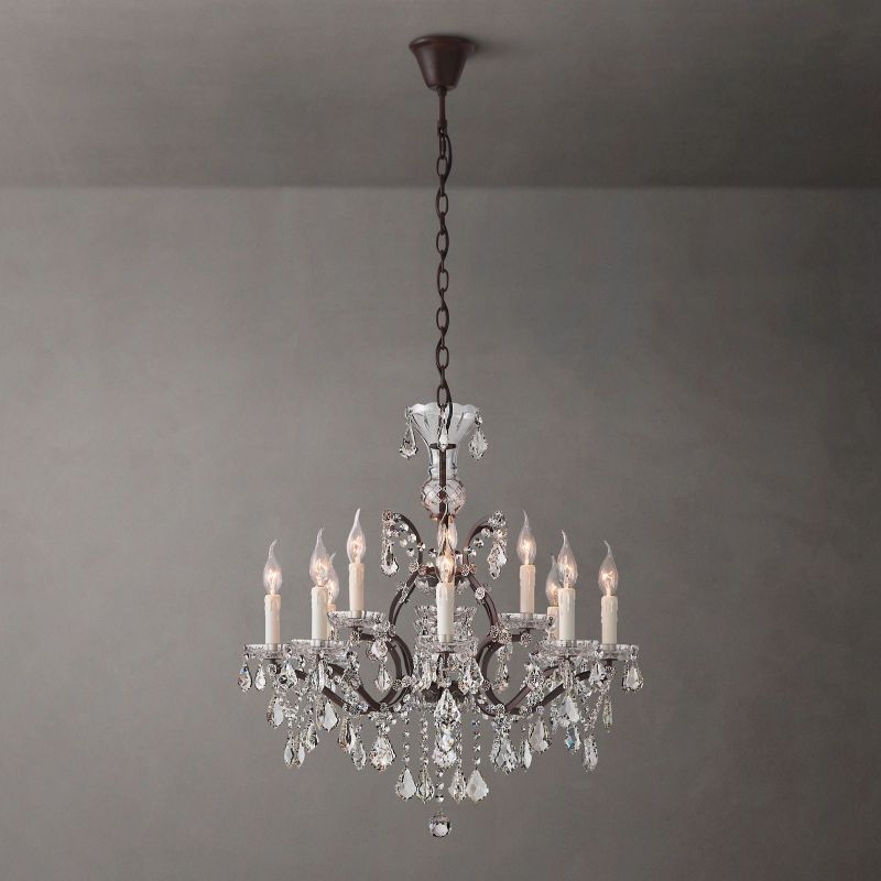Kristallen Kroonluchter Rond 70cm met 12 Lichtpunten Rococo Stijl Messing Frame voor Eetkamer en Salon | Sansoti