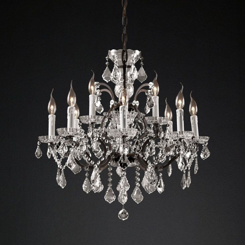 Kristallen Kroonluchter Rond 70cm met 12 Lichtpunten Rococo Stijl Messing Frame voor Eetkamer en Salon | Sansoti