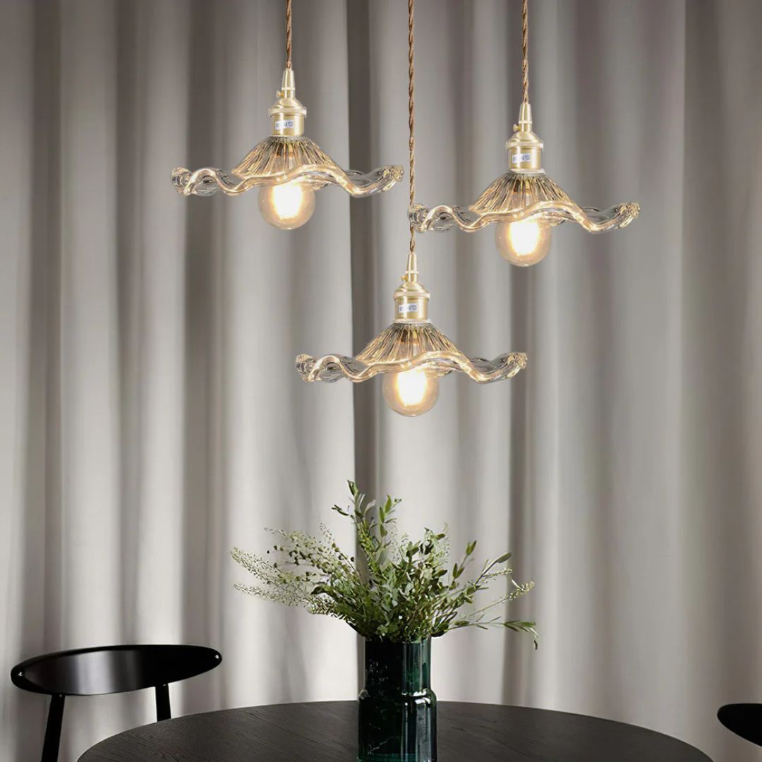 Hängelampe Glas E27 23cm Grün Messing Blumenform Esstisch Schlafzimmer Retro Beleuchtung Vintage Hängelampe | Restfield