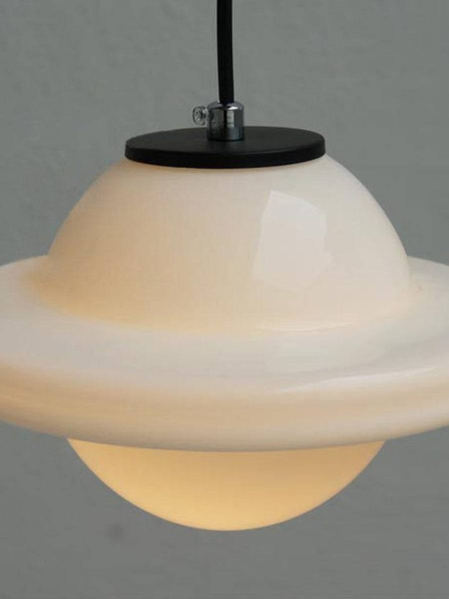 Vintage Art Deco Melkglas Hanglamp met Gestreepte Kap voor Eetkamer en Woonruimte | Sansoti