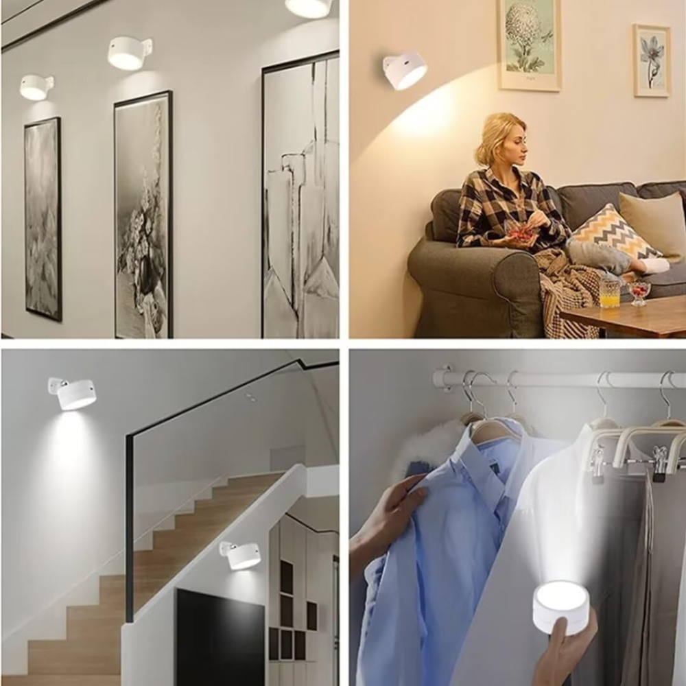 Applique murale magnétique rechargeable sans fil avec télécommande, pivotante à 360°, LED cylindrique à intensité variable, éclairage d’ambiance | Sansoti