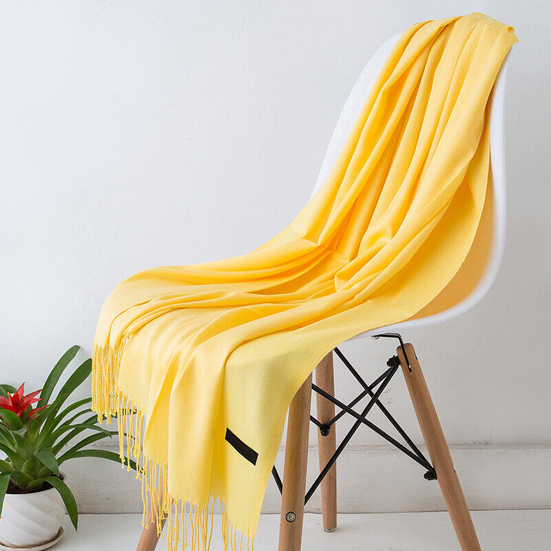 Écharpe en cachemire 200x70cm à franges, long châle, accessoire d’hiver chaud et confortable, couleurs unies, élégant | Sansoti