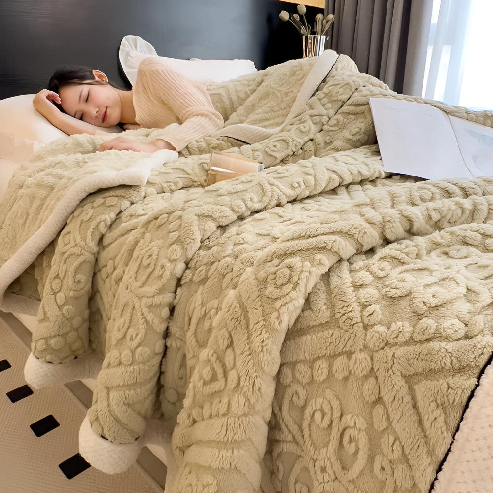 Double-Sided Sherpa Throw with Mandala Pattern 120-230cm Embroidered Design Blanket Bedroom Living Room | Sansoti
