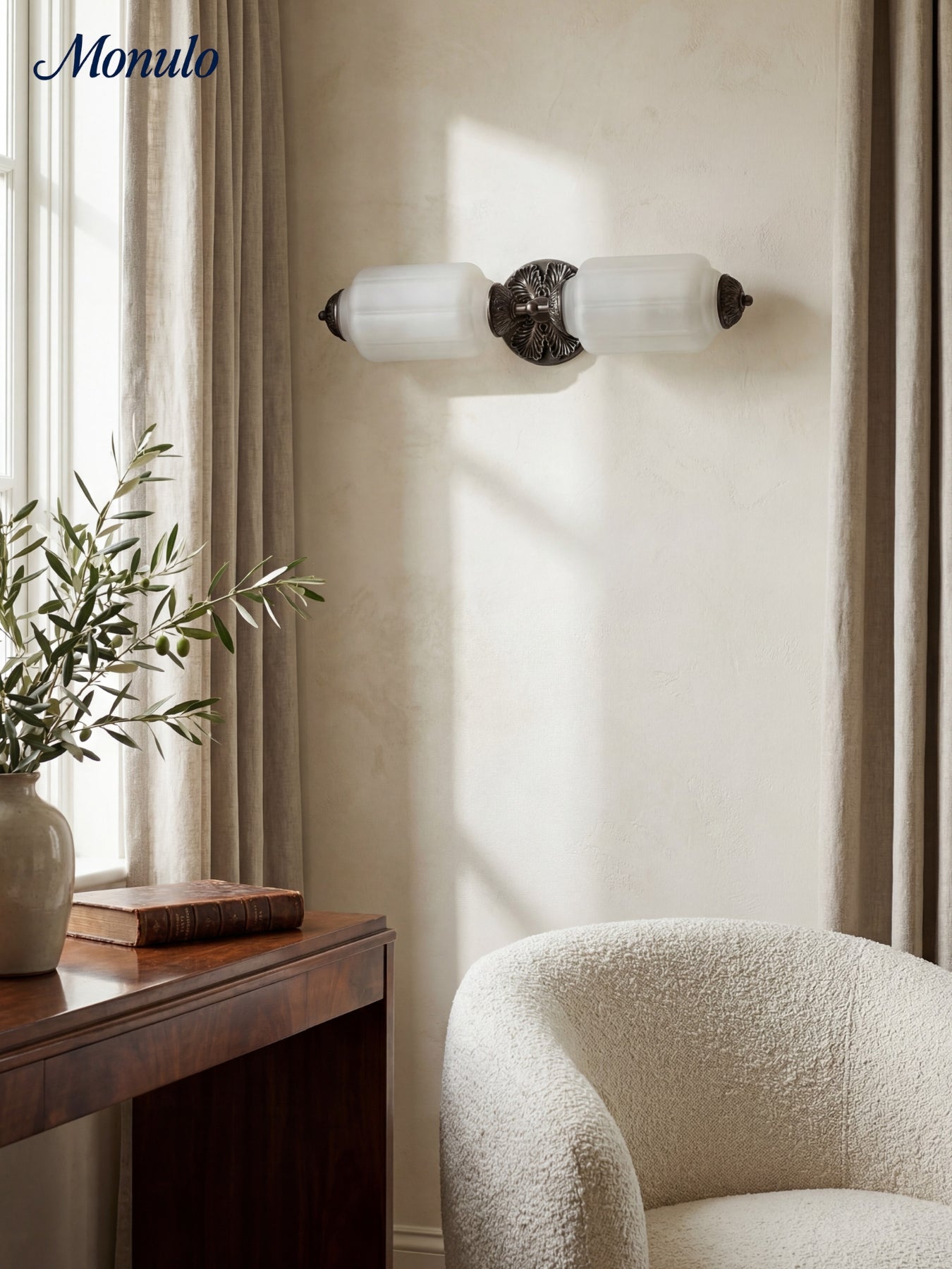 Vintage Glazen Wandlamp Horizontaal Model Eloise Lichtbron voor Woonkamer en Gang | Sansoti