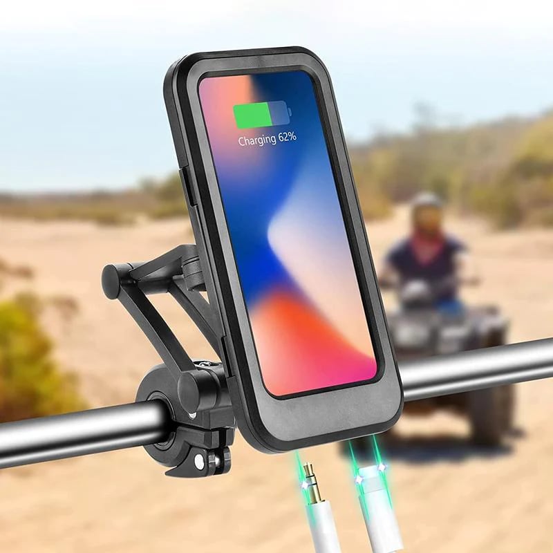 Waterdichte Telefoonhouder voor Fiets met 15W Draadloze Powerbank Zwart | Sansoti