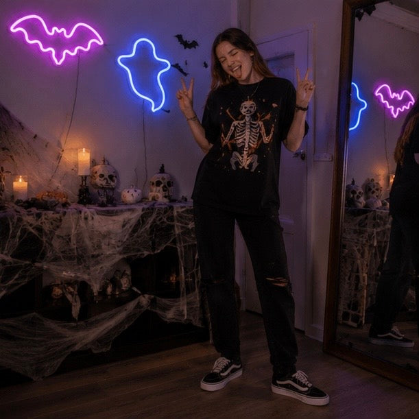 Neon-Tischlampe Fledermaus Geist LED-Beleuchtung Halloween-Ambientebeleuchtung Dekorative Themen-Nachtlampe für Kinder | Sansoti