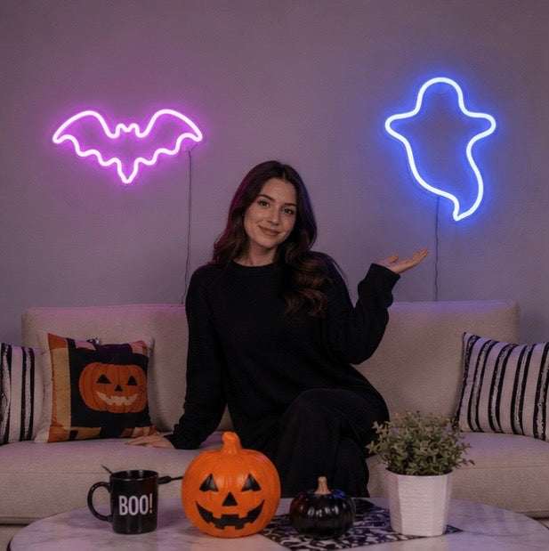Neon-Tischlampe Fledermaus Geist LED-Beleuchtung Halloween-Ambientebeleuchtung Dekorative Themen-Nachtlampe für Kinder | Sansoti