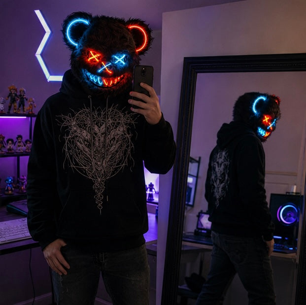 LED Horror Masker met Verlichte Beer Design | Griezelig Kostuum Accessoire voor Halloween Feest Party Decoratie | Sansoti