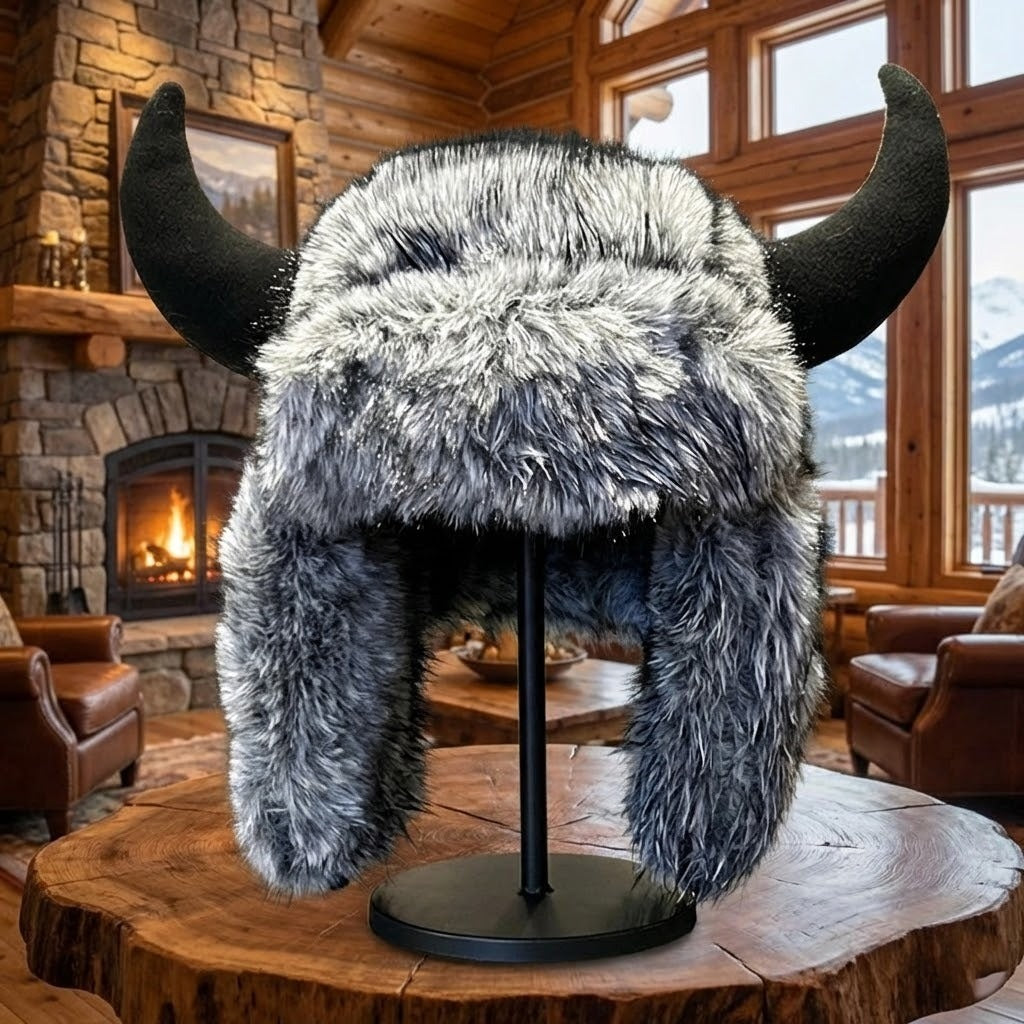 Trapper Hat with Horns and Faux Fur – Warm Unisex Winter Hat for Festivals, Snow, and Outdoor Adventures | Sansoti