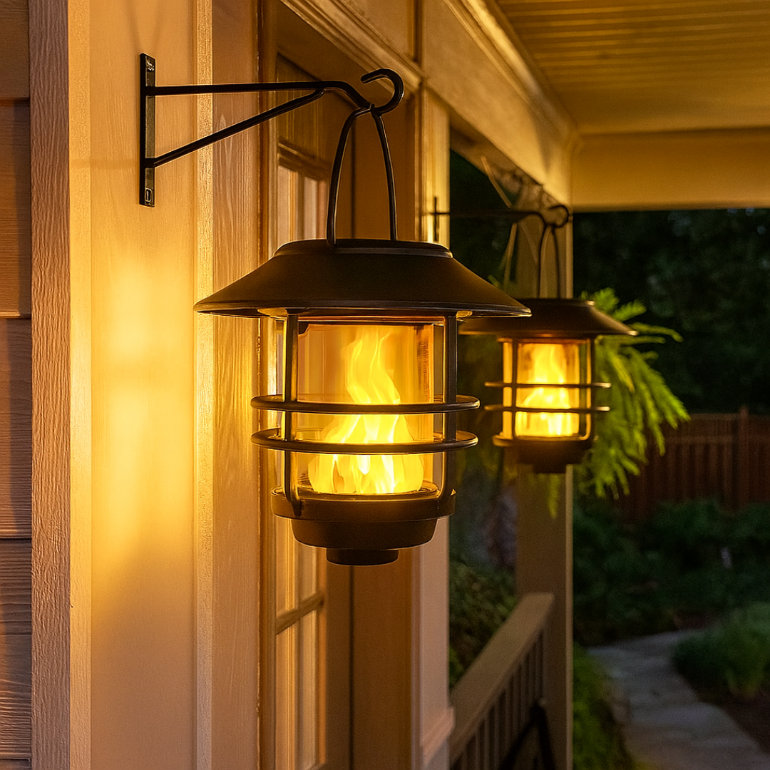 Solarlaternen mit Flammeneffekt für Garten und Veranda – atmosphärische Wandbeleuchtung 2 Stück | Sansoti