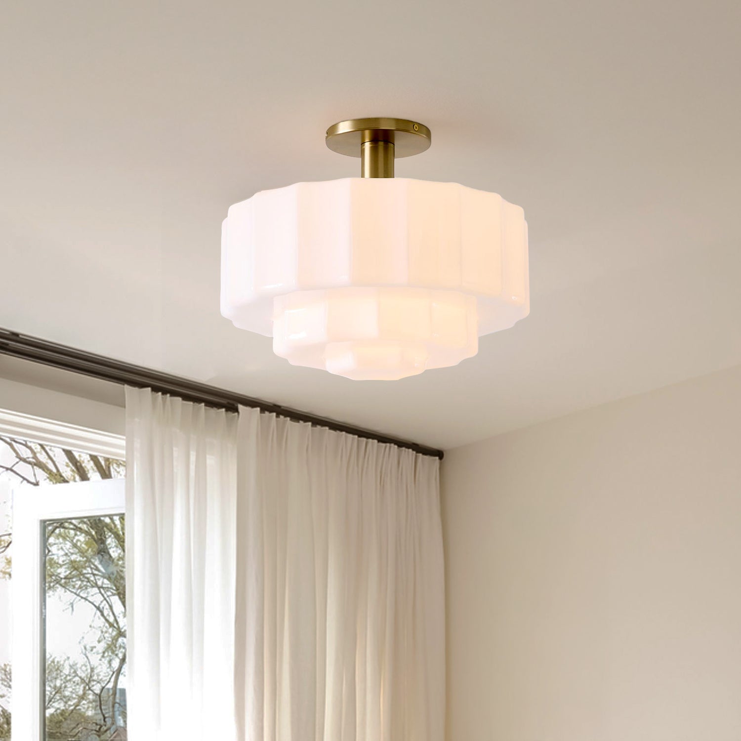 Gelaagde Plafondlamp met Getextureerd Melkglas – Modern Vintage Design | Sansoti