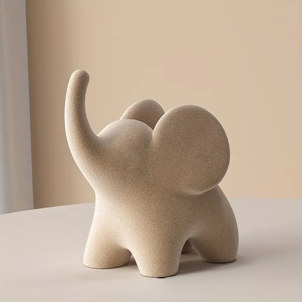 Olifantbeeld met Fluwelen Afwerking Kunsthars Decoratief Figuur Woonkamer Slaapkamer Scandinavisch Design | Sansoti
