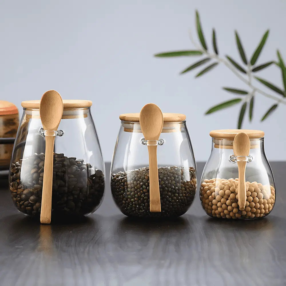 Vorratsgläser mit Bambusdeckel Luftdicht Kaffee Tee Müsli Küchen Set | Restfield