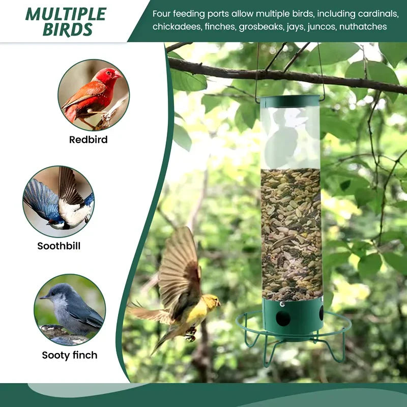 Bird Feeder Station with Rotating Perch and Four Feeding Ports for Wild Birds, Garden Birds, and Outdoor Birds | Sansoti