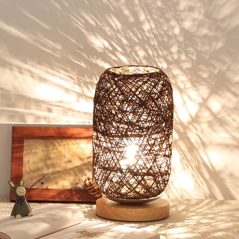 Scandinavische Tafellamp met Natuurlijke Rotan & Houtafwerking Japandi-Stijl | Sansoti