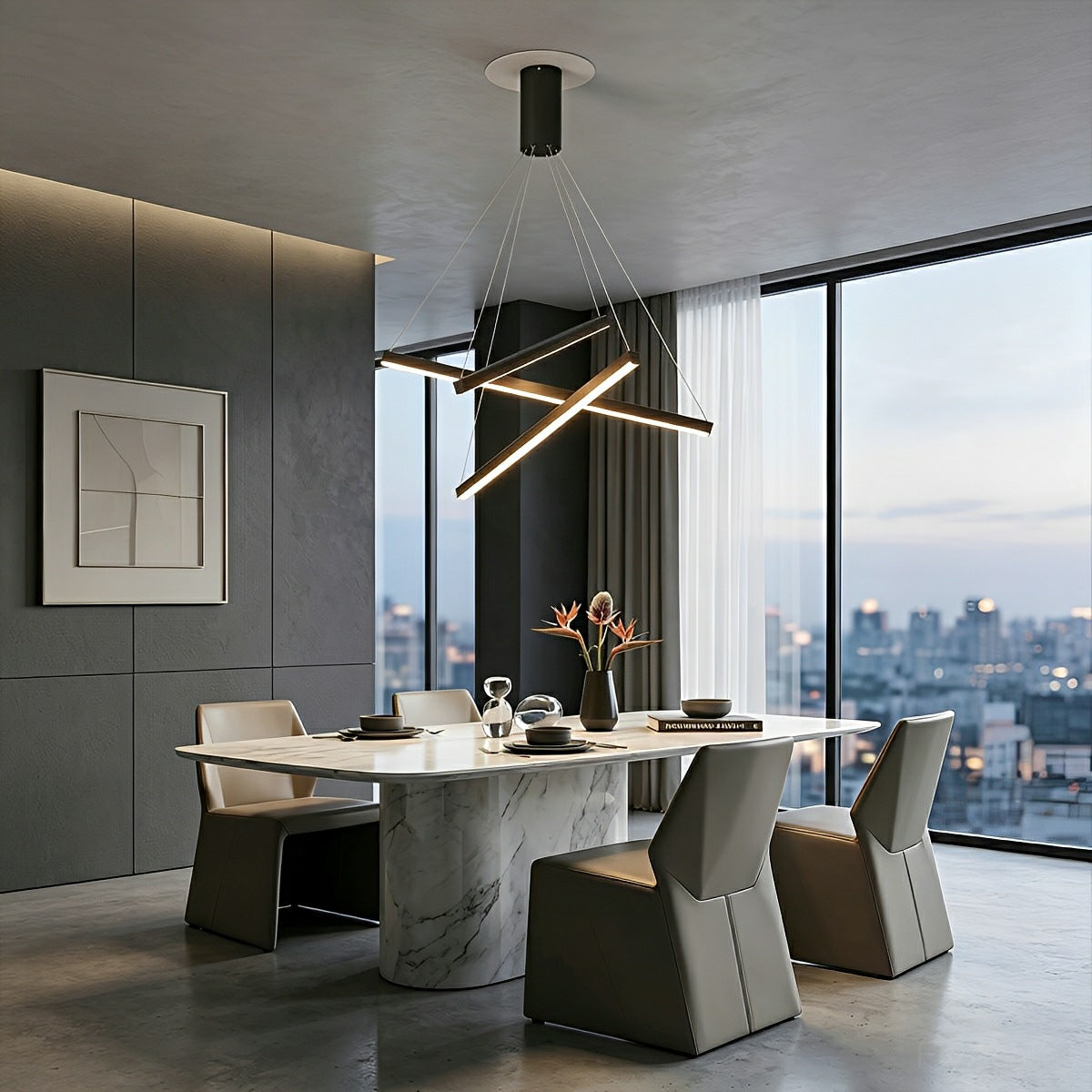 Layered Black LED Pendant Light, Dimmable with Remote Control, Geometric Staircase Design for Living Room | Sansoti