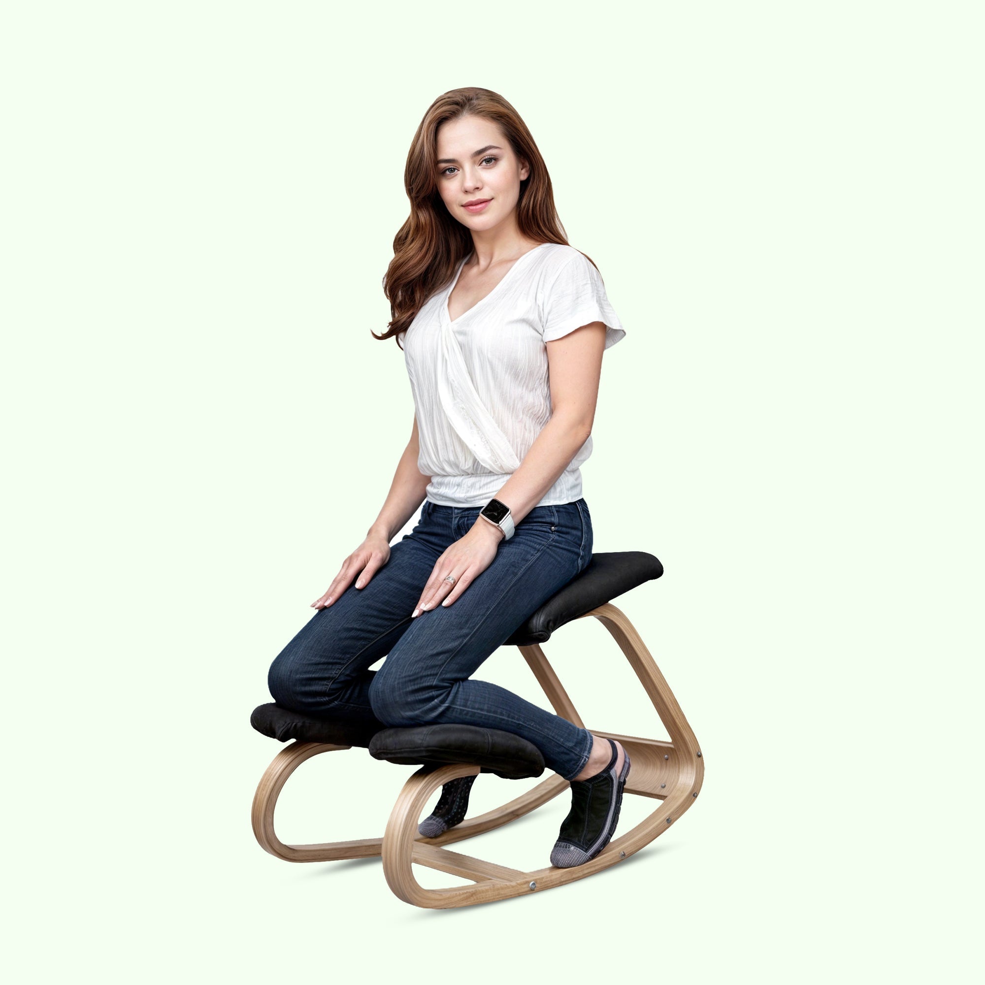 Ergonomische Houten Knielstoel met Schommelbasis en Memory Foam Kussens – Zwart Design | Sansoti
