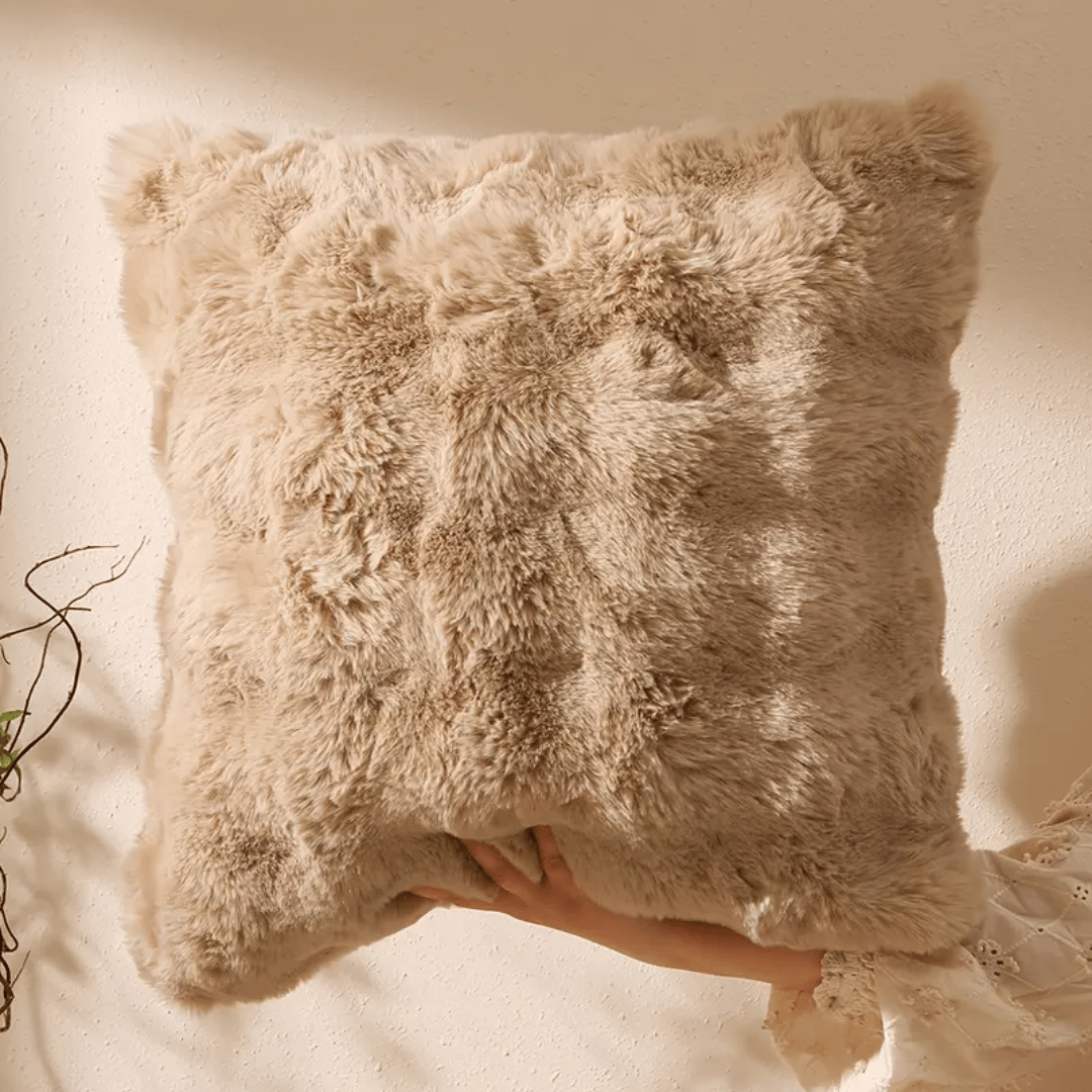 Kussenhoezen Nepbont Zacht Luxe 43x43cm Khaki Grijs Groen Wit Rits Decoratief voor Woonkamer Bank Interieur | Sansoti