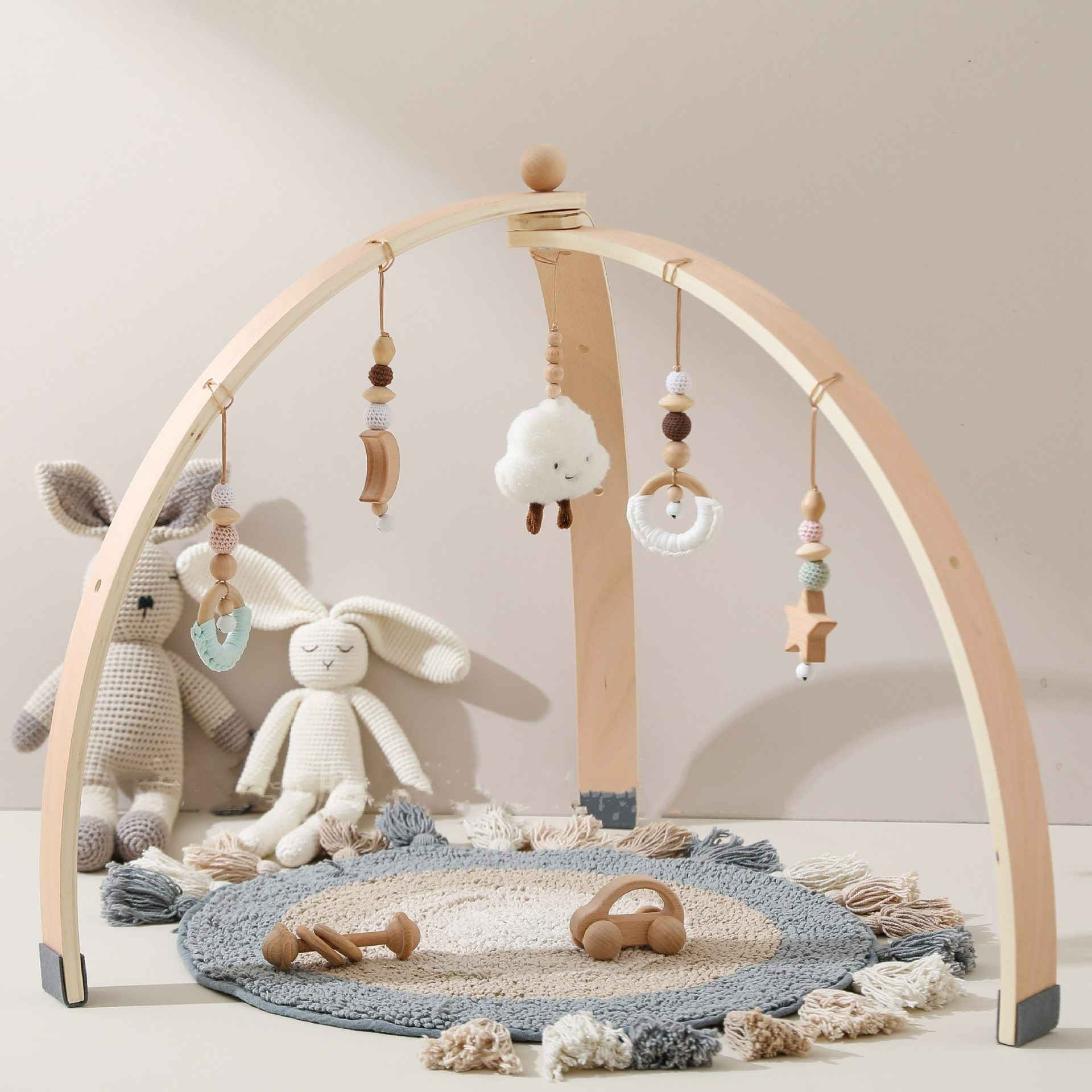 Houten Speelboog met Hangend Speelgoed voor Baby's - Stimuleert Motoriek en Zintuigen - Natuurlijk Hout - Nordic Design | Sansoti