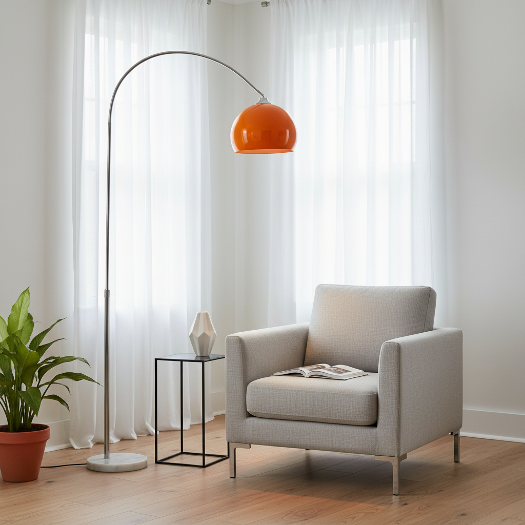 Arch-Shaped Floor Lamp Metal Marble 180cm Tall Warm Light Living Room Reading Corner E27 Dome Shade Scandinavian Design | Sansoti
