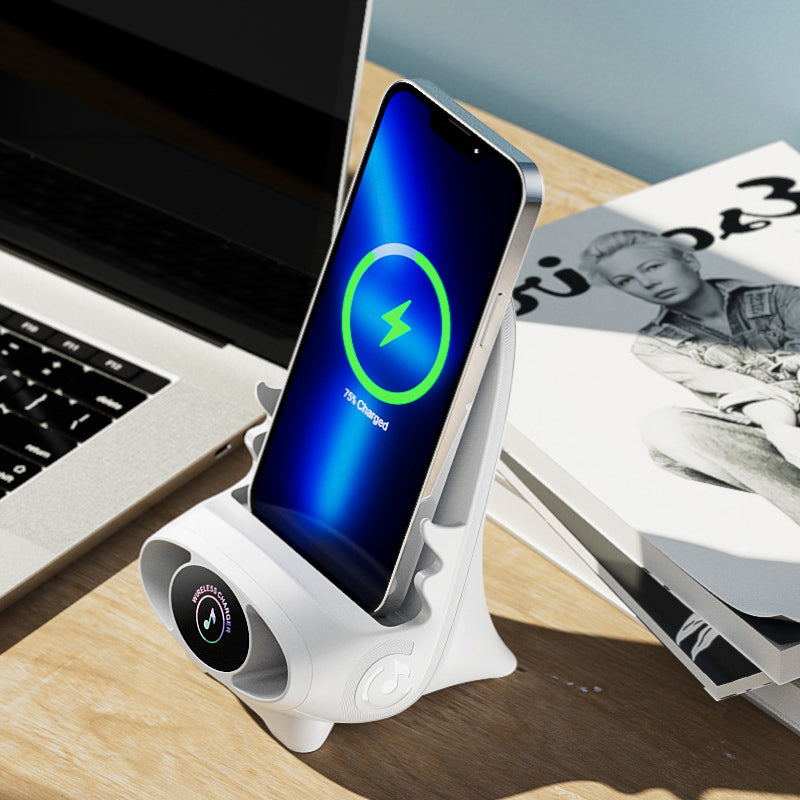 Chargeur de téléphone sans fil avec support en forme de chaise, amplificateur de son, fonction de support, recharge de smartphone, support de bureau | Sansoti