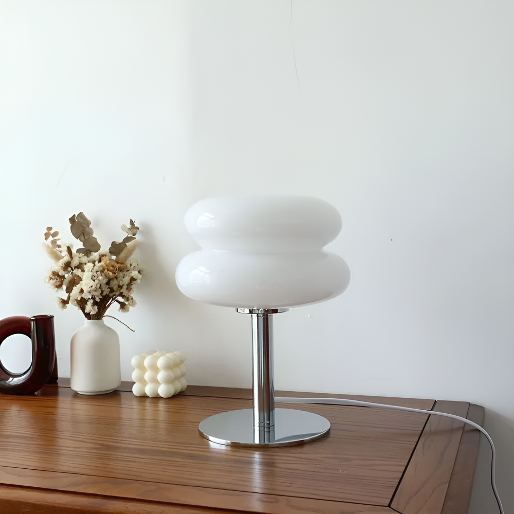 Venice Macaron Paddenstoel Tafellamp – Design Glazen Koepel met IJzeren Voet – Decoratieve Verlichting voor Slaapkamer Woonkamer – Ø18×28cm | Sansoti