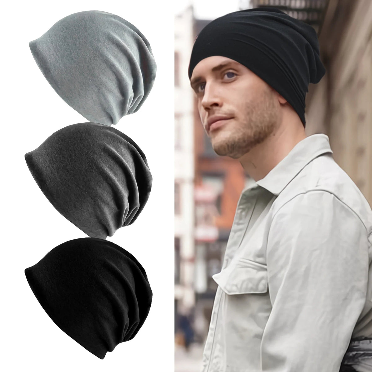 Slouch Beanie Hat Unisex Breathable Cotton Stretch Winter Autumn Soft Warm Streetwear Headwear | Sansoti