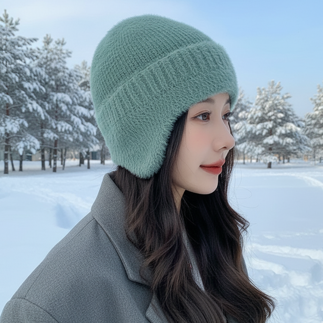 Knitted Women's Winter Hat with Ear Warmers Polyester Solid Bow Headwear Outdoor Winter Warmth Comfort | Sansoti
