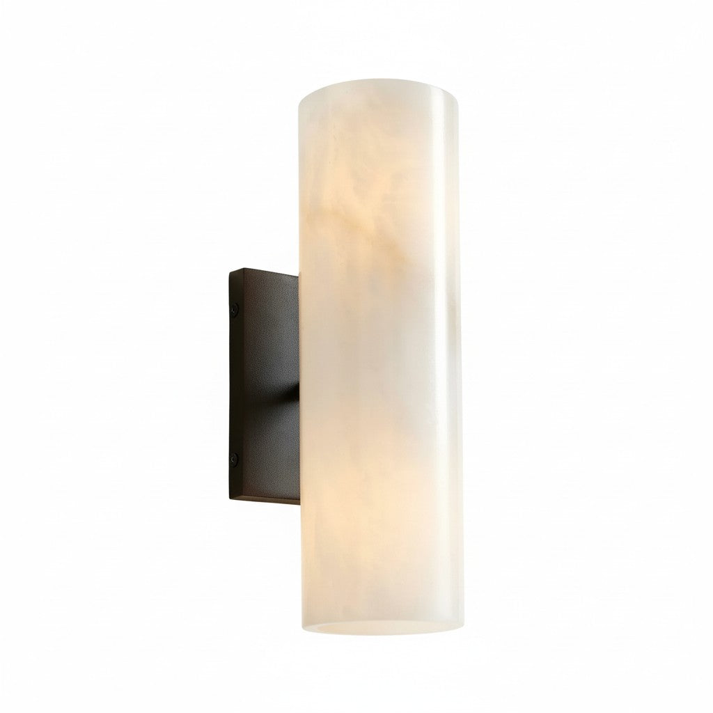 Cilindervormige wandlamp met natuurlijk albast of geribde glazen kap Brons Nikkel Messing | Sansoti