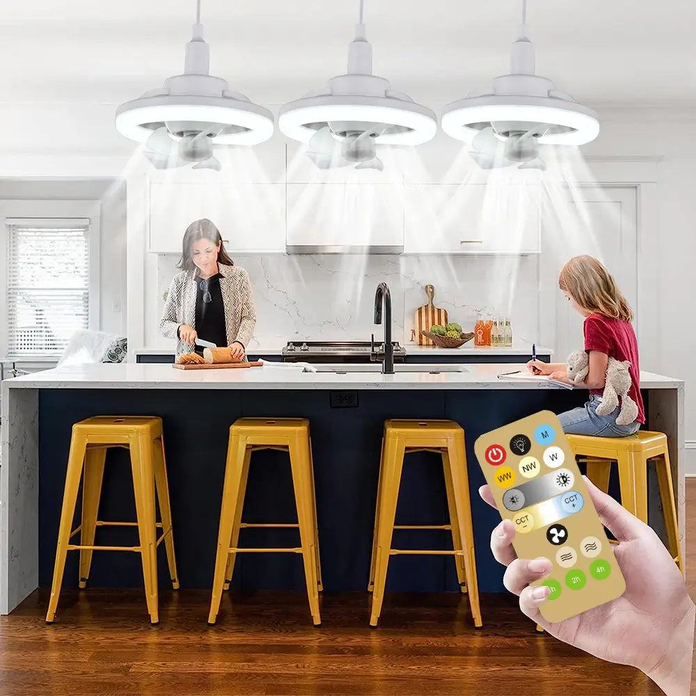 Verstelbare Plafondventilator met Geïntegreerde Verlichting 360° Zwenkkop E27 Fitting Dimbaar LED | Sansoti