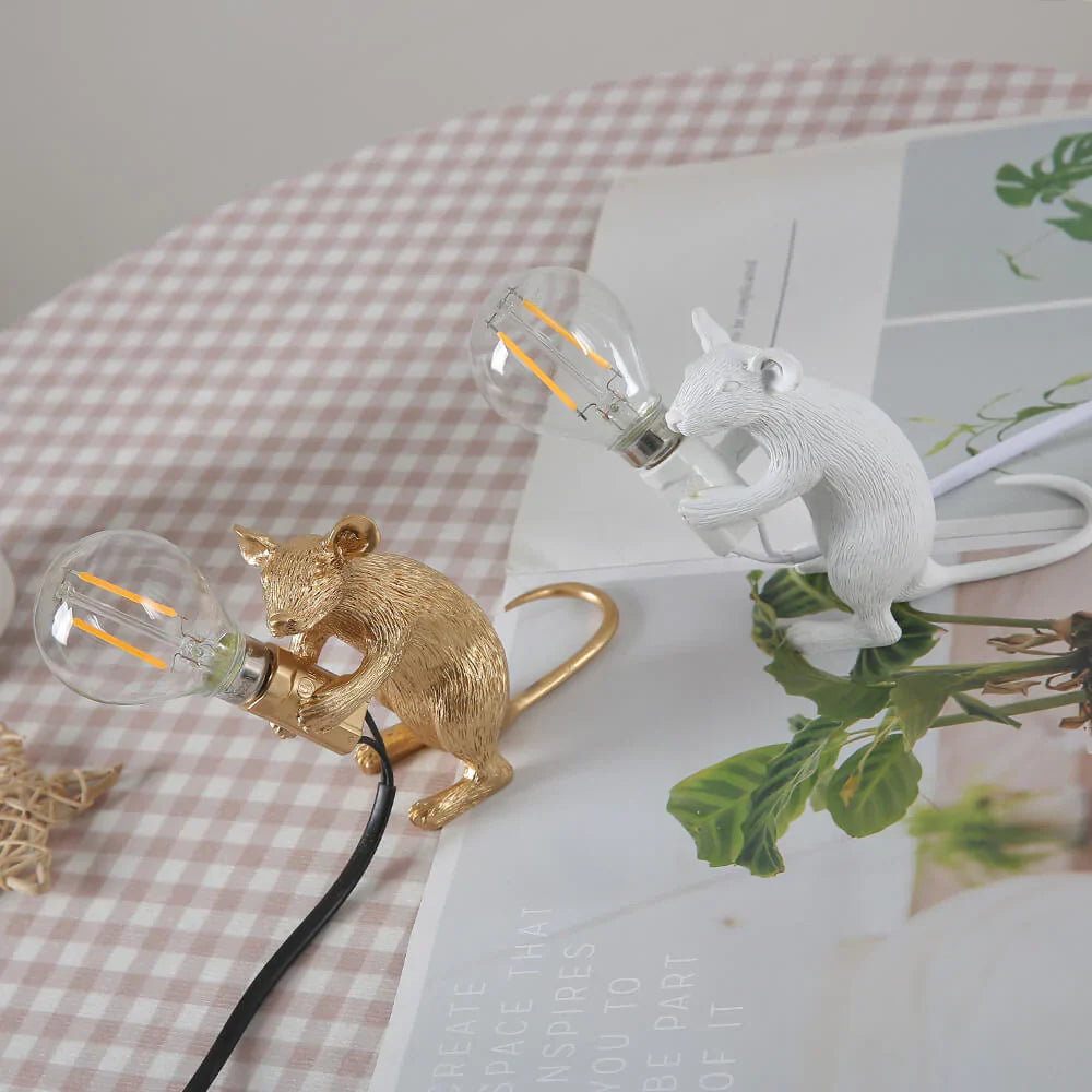 Decorative Mouse Lamp Resin LED Lighting Sitting or Lying White Gold Black Table and Nightstand Lamp for Living Room Bedroom Kids Room | Sansoti