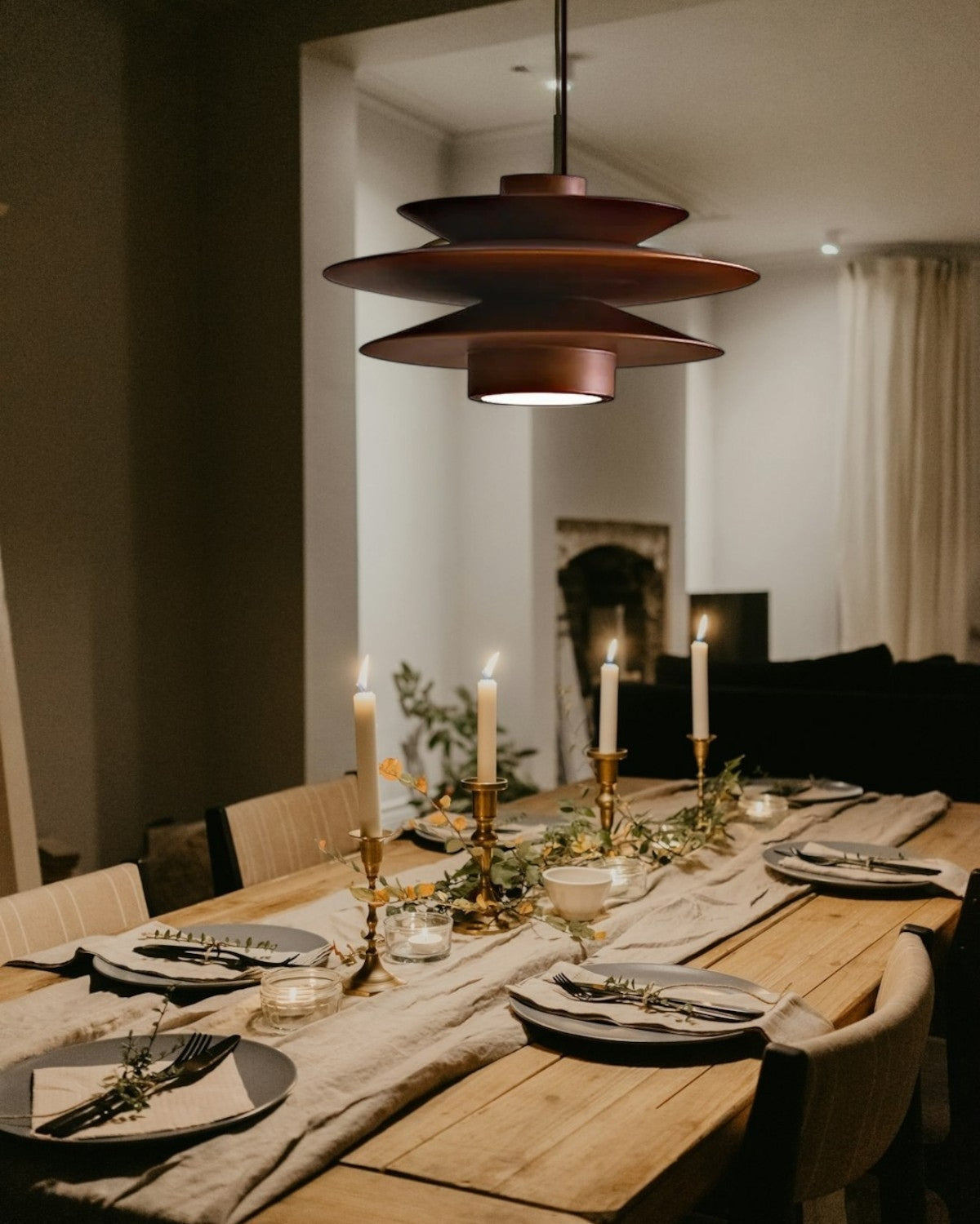 Suspension moderne en noyer avec design superposé – lampe de plafond élégante pour salle à manger et salon avec diffusion de lumière chaleureuse | Restfield