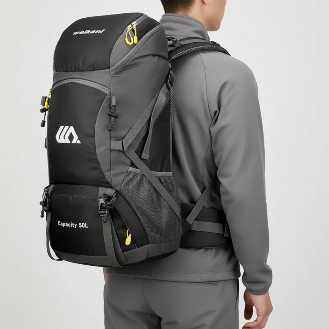 Sac à dos outdoor 50 L avec compartiment à chaussures, dos respirant, ceinture abdominale réglable et imperméable pour trekking | Sansoti