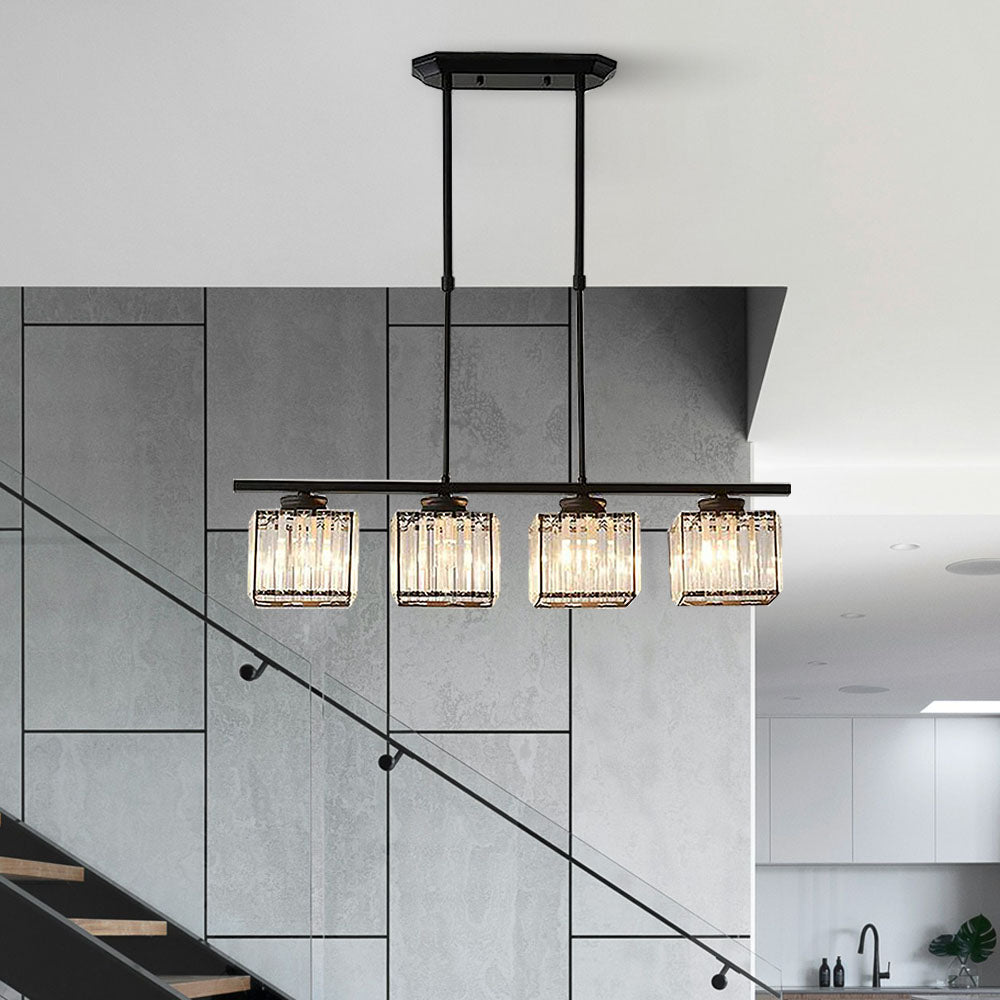 Suspension Verre E27 Noir 3 ou 4 lumières Table à manger Îlot de cuisine Suspension scandinave Plafonnier Cuisine Salon | Restfield