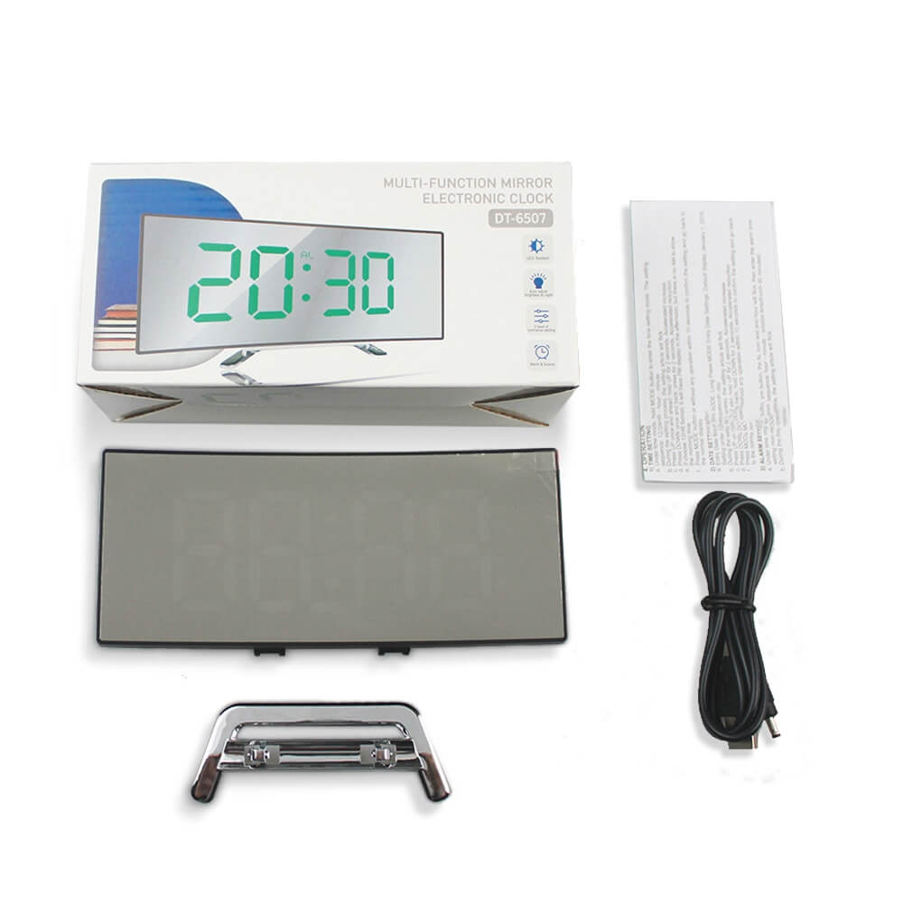 Moderne gebogen led wekkerklok met dimbare digitale display en snoozefunctie voor slaapkamer en bureau | Sansoti