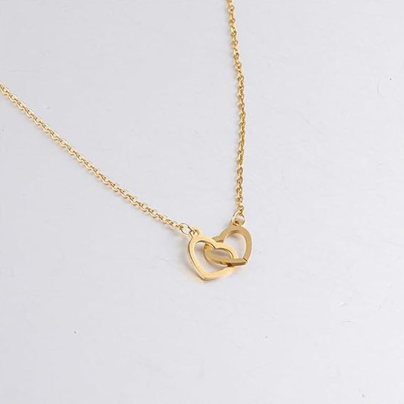 Hartvormige Ketting Twee Harten Titanium Staal Vrouwen Romantisch Sieraad Goud Zilver Rosé Geschenkdoos | Sansoti