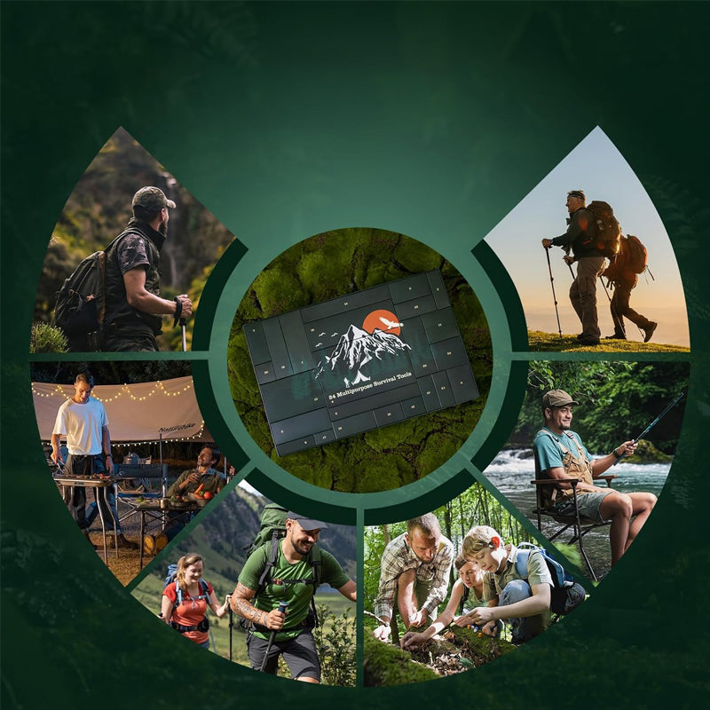 Outdoor Survival Adventskalender 24 Dagen – Compleet Overlevingsset met Gadgets en Gereedschap voor Avonturiers | Sansoti